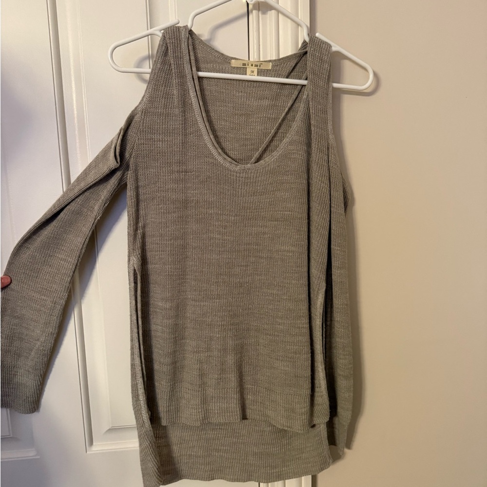 Gray Cold Shoulder Sweater